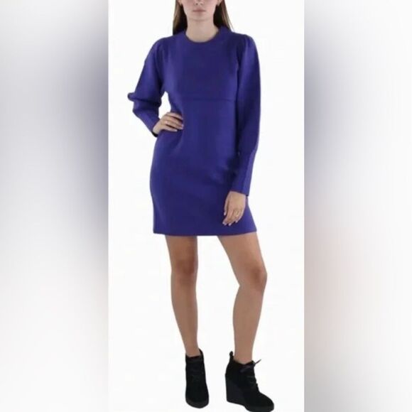 French Connection Cobalt Violet Babysoft Balloon Sleeve Mini Dress- Size S - Picture 1 of 5
